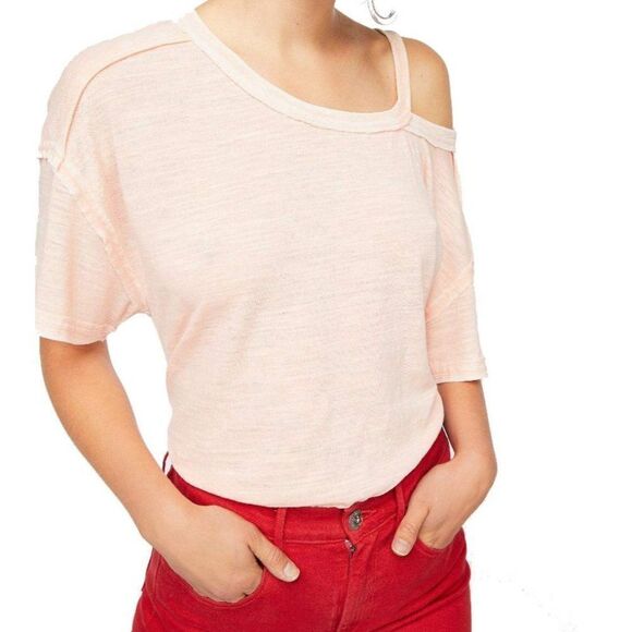 Free People Burnout Cold Shoulder Top Women's Pale Pink Distressed Faded NEW - Picture 12 of 12